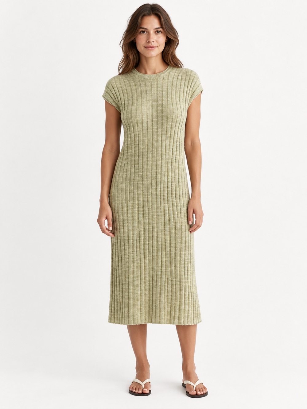 Everlane NWT Column Cotton Linen Eucalyptus Green Midi Dress Medium